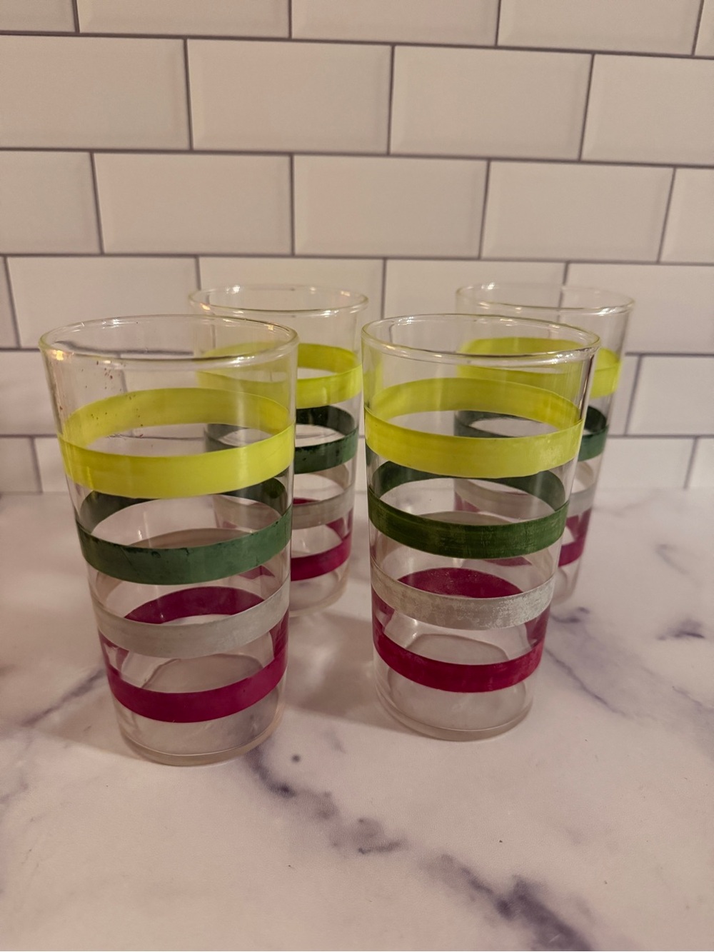 Anchor Hocking, Fiesta Bands, tumblers, set of 4, MCM, striped, drinking glasses